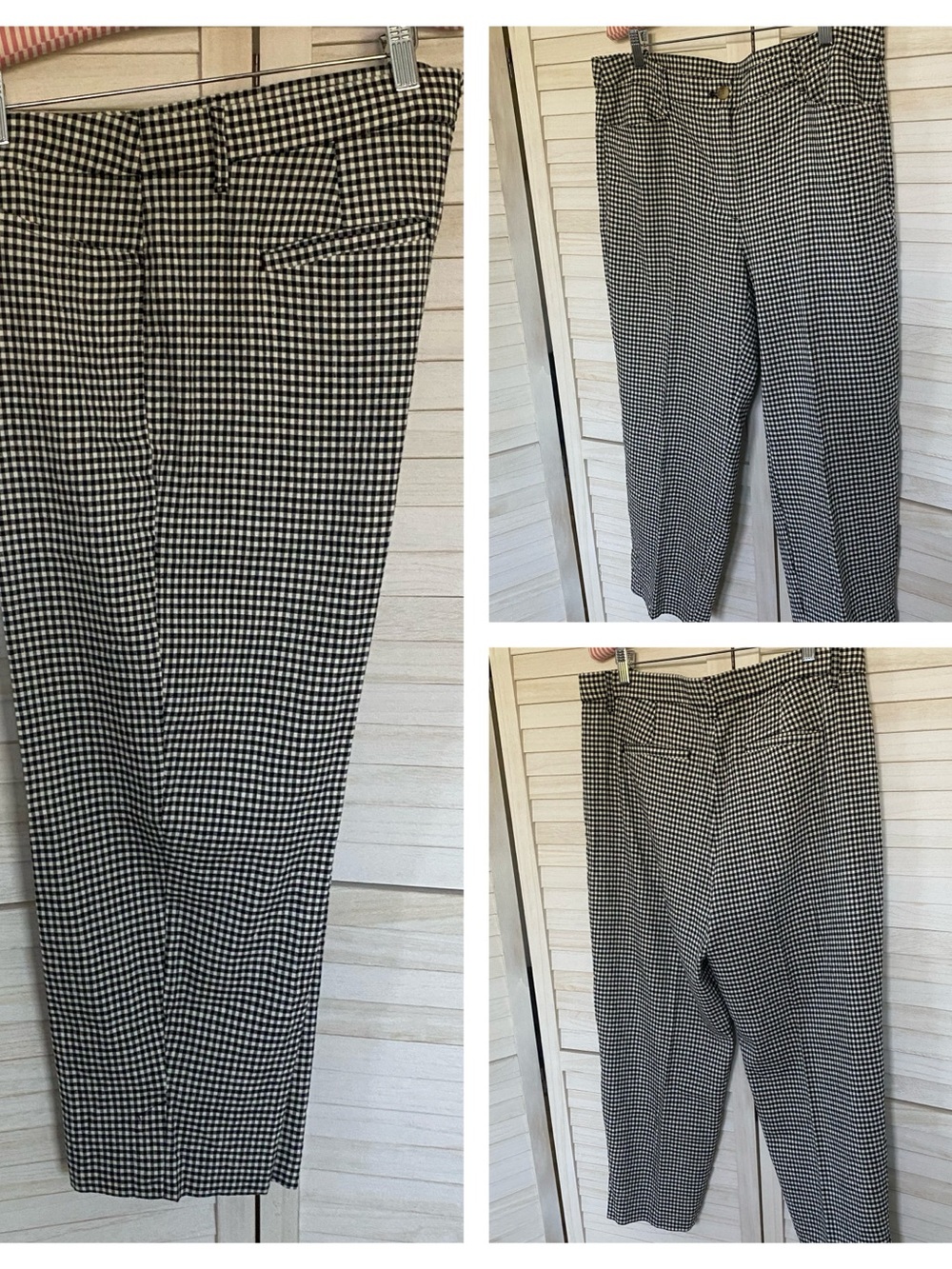 J. Jill Black and White Checked Cropped Stretch Linen/Viscose Pants SZ M